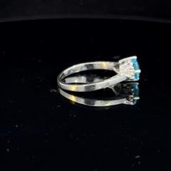 Blue Stone Lady's Stone & Diamond Ring .18 Carat T.W. 14K White Gold